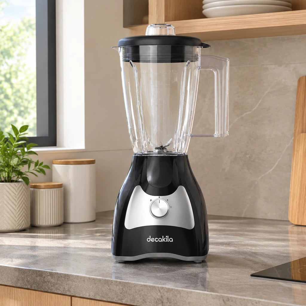 Decakila stand blender resting on a contemporary kitchen worktop beside everyday food-preparation space