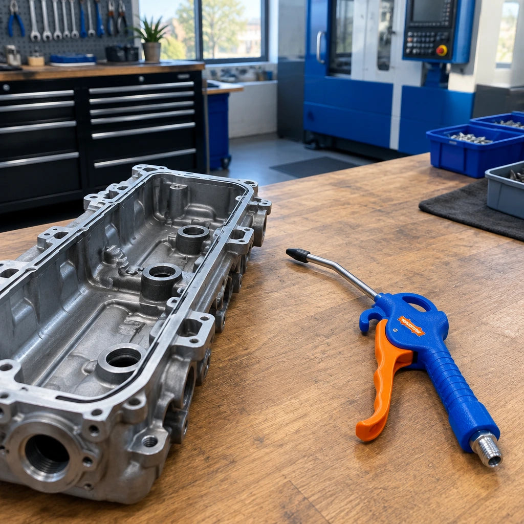 Clean recessed machine component ready for inspection beside a Wadfow WGA4611 air blow gun