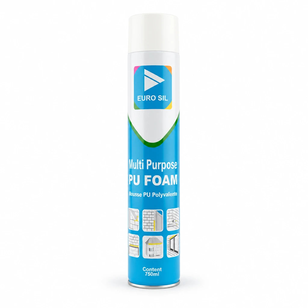 EuroSil Multi Purpose PU Foam 750ml aerosol can on a white background.