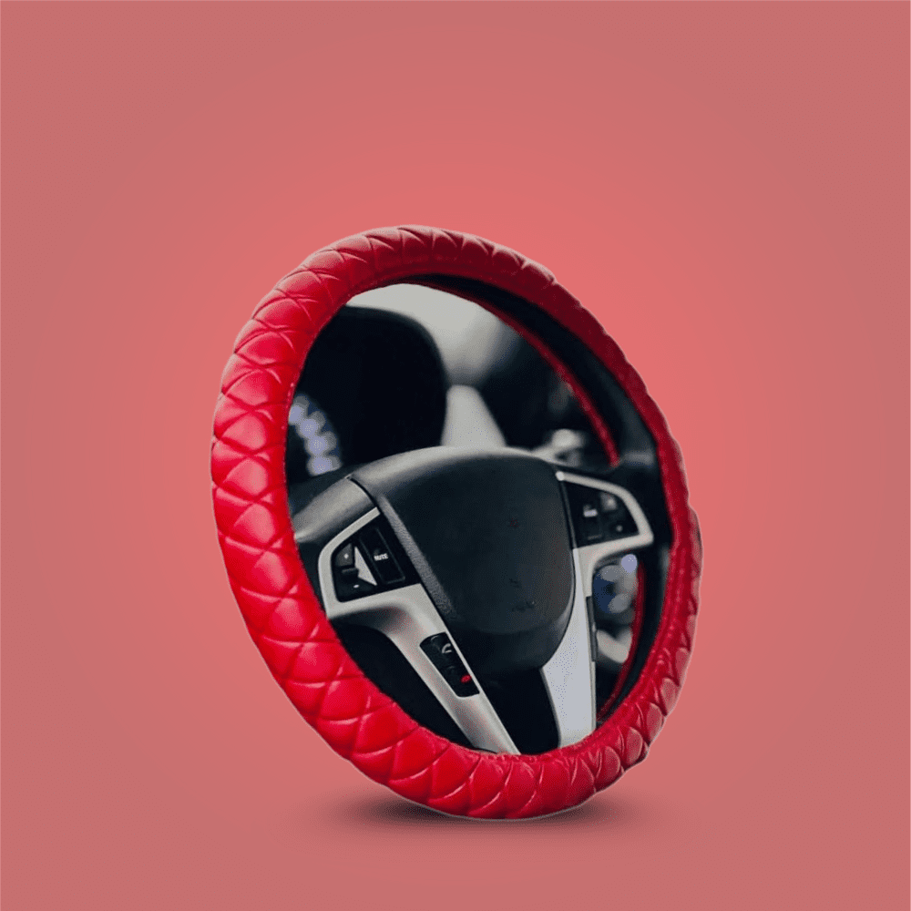 SM Select Interior Comfort & Styling Woven Textured Red Leather Universal Steering Wheel Cover