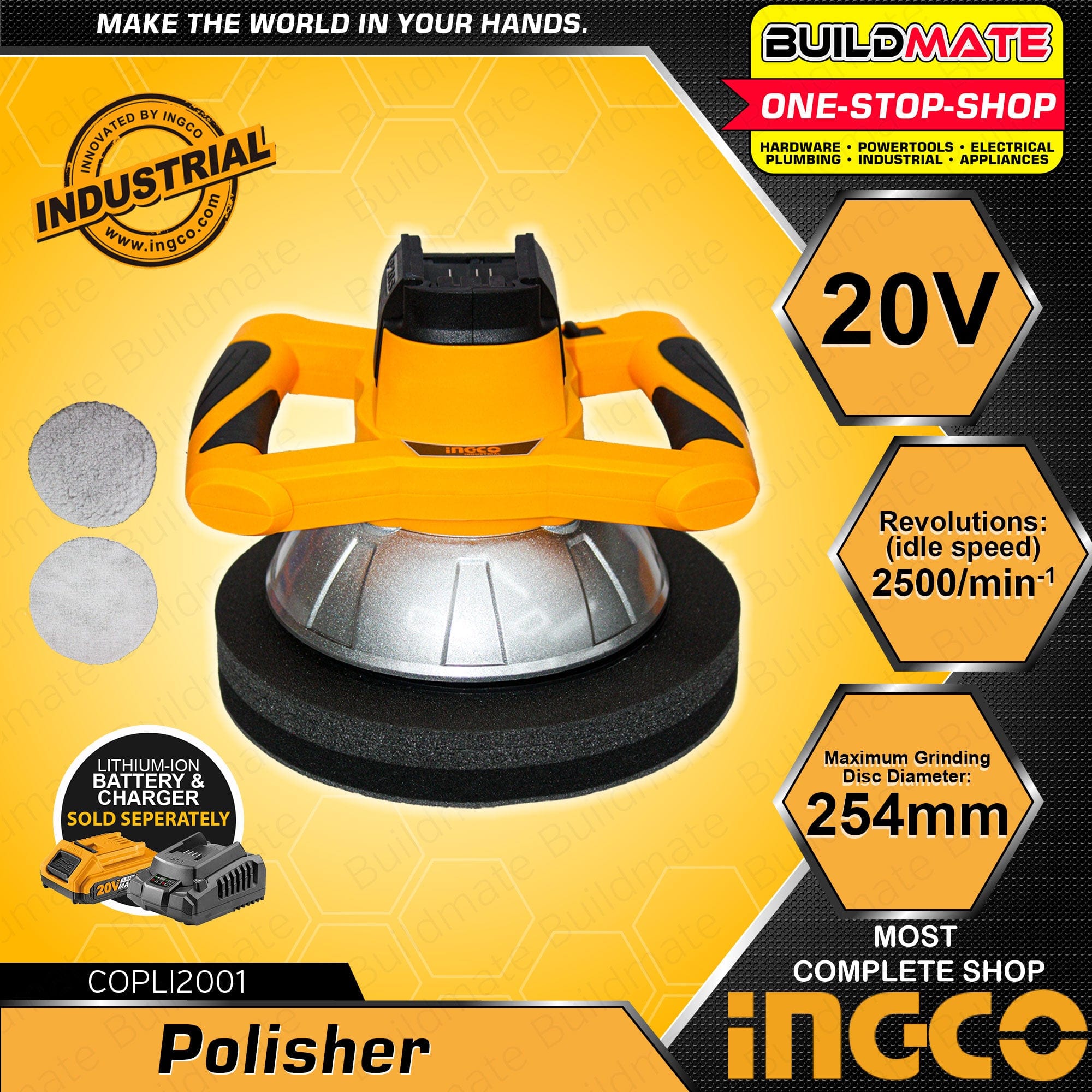 Buy Ingco Lithium-Ion Cordless Polisher 20V - COPLI2001 in Ghana | Supply Master Automotive Accessories & Maintenance Buy Tools hardware Building materials