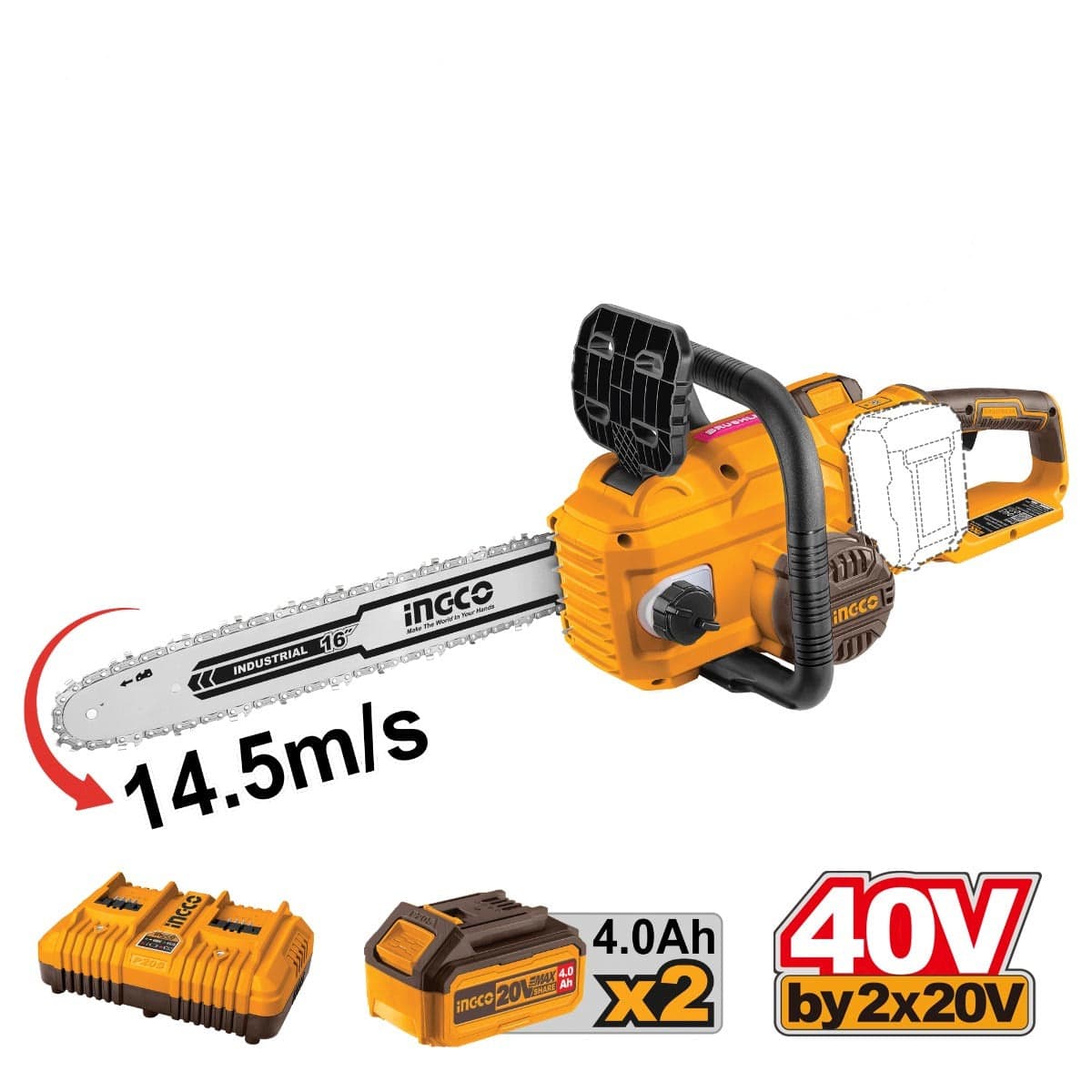 Ingco 16" Lithium-Ion Cordless Chain Saw - CGSLI401682 | Supply Master | Accra, Ghana Chainsaw Buy Tools hardware Building materials
