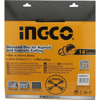 Ingco Diamond Cutting Disc 14'' for Asphalt and Concrete - DMD033551 | Supply Master, Accra, Ghana Grinding & Cutting Wheels Buy Tools hardware Building materials