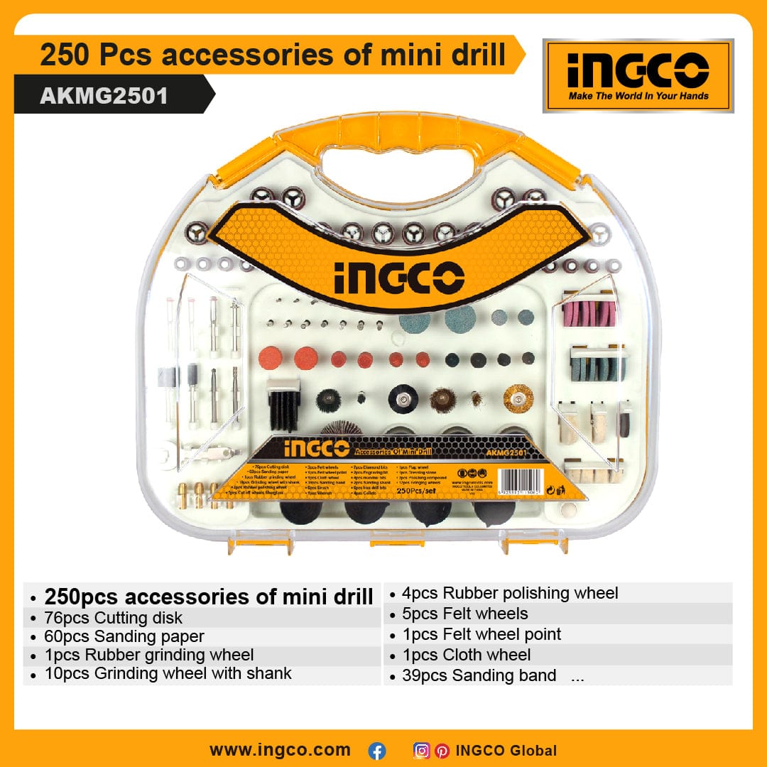 Ingco 250 Pieces Accessories of Mini Drill - AKMG2501 | Supply Master | Accra, Ghana Oscillating Tool Accessories Buy Tools hardware Building materials