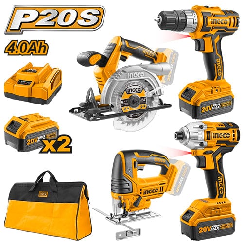 Ingco Lithium-Ion 4-Piece Cordless Combo Kit 20V - CKLI2010 | Buy Online in Accra, Ghana - Supply Master Power Tool Combo Kit Buy Tools hardware Building materials