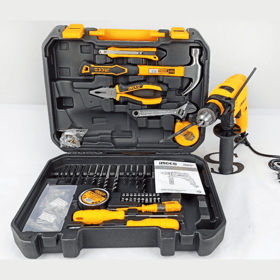 Ingco 115 Pieces Tools Set with 680W Hammer Impact Drill | Supply Master Ghana Tool Set Buy Tools hardware Building materials