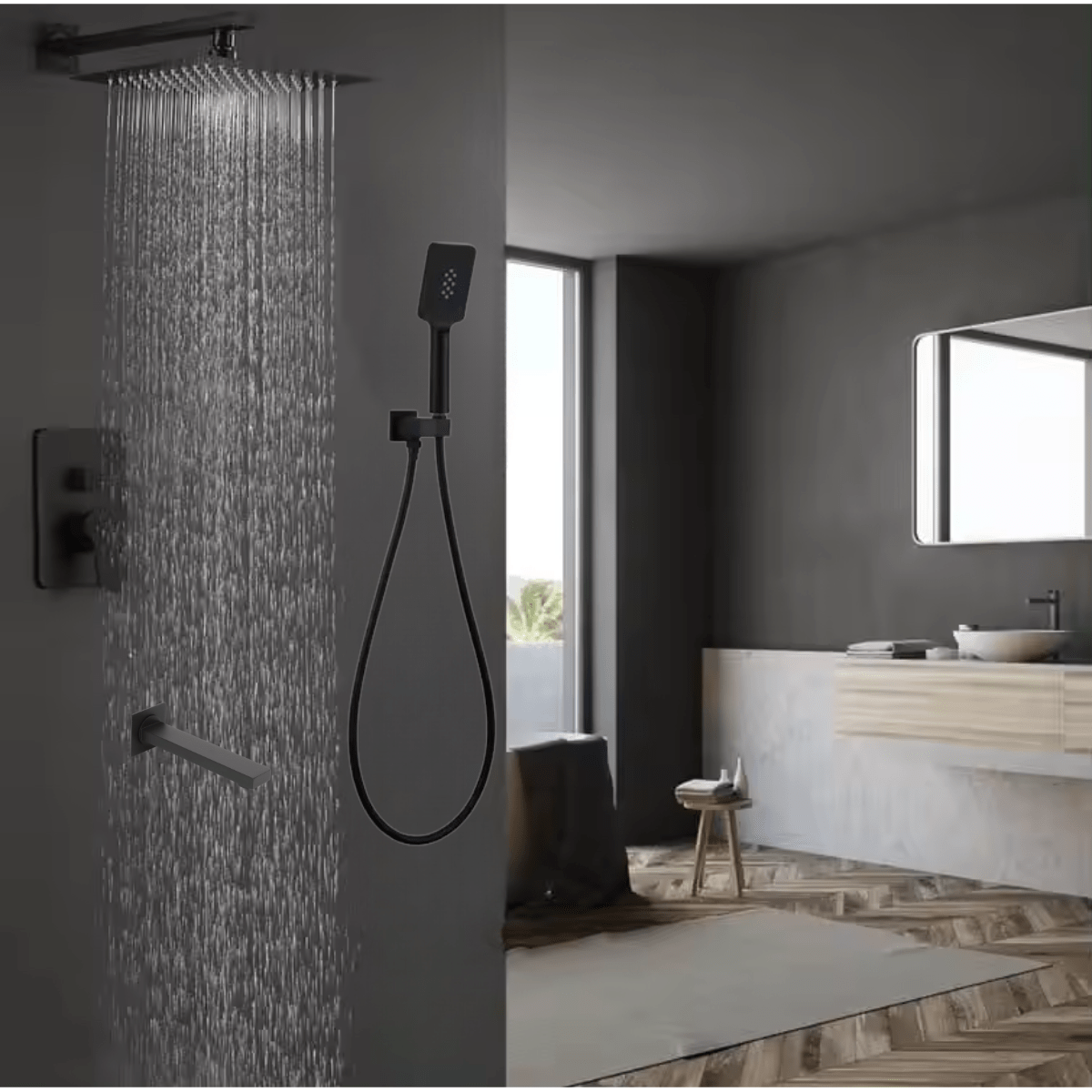 Buy Bathroom Black Concealed Wall Mounted Three-Function Square Overhead Rain Shower Set - WK-K-8417H | Shop at Supply Master Accra, Ghana Shower Set Buy Tools hardware Building materials