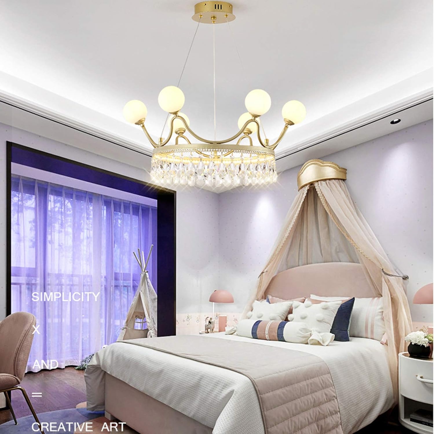 Buy Luxury Modern LED 6 Crown Crystal White Balls Ceiling Pendant Chandelier 60cm - CL-14 | Shop at Supply Master Accra, Ghana Lamps & Lightings Buy Tools hardware Building materials