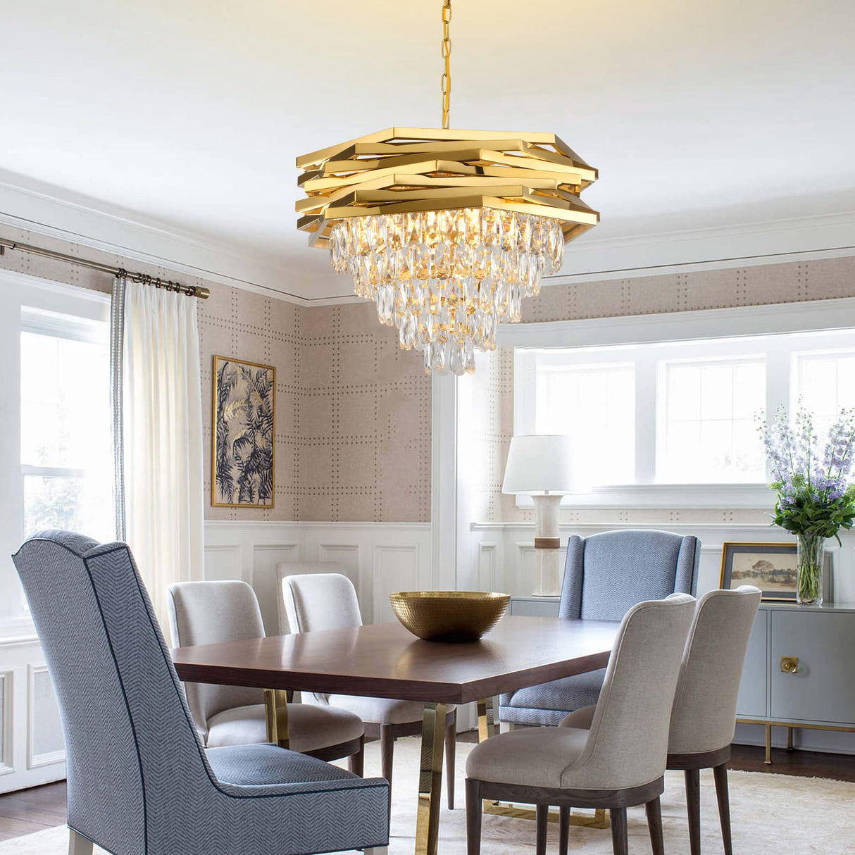 Supply Master Pendant & Chandeliers Luxury Gold Crest Crystal Chandelier With E14 Bulb