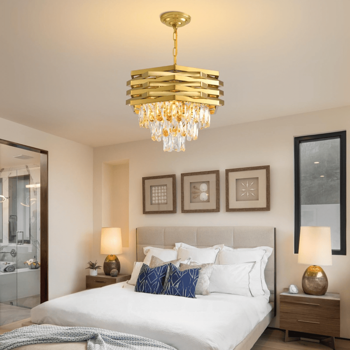 Supply Master Pendant & Chandeliers Luxury Gold Crest Crystal Chandelier With E14 Bulb