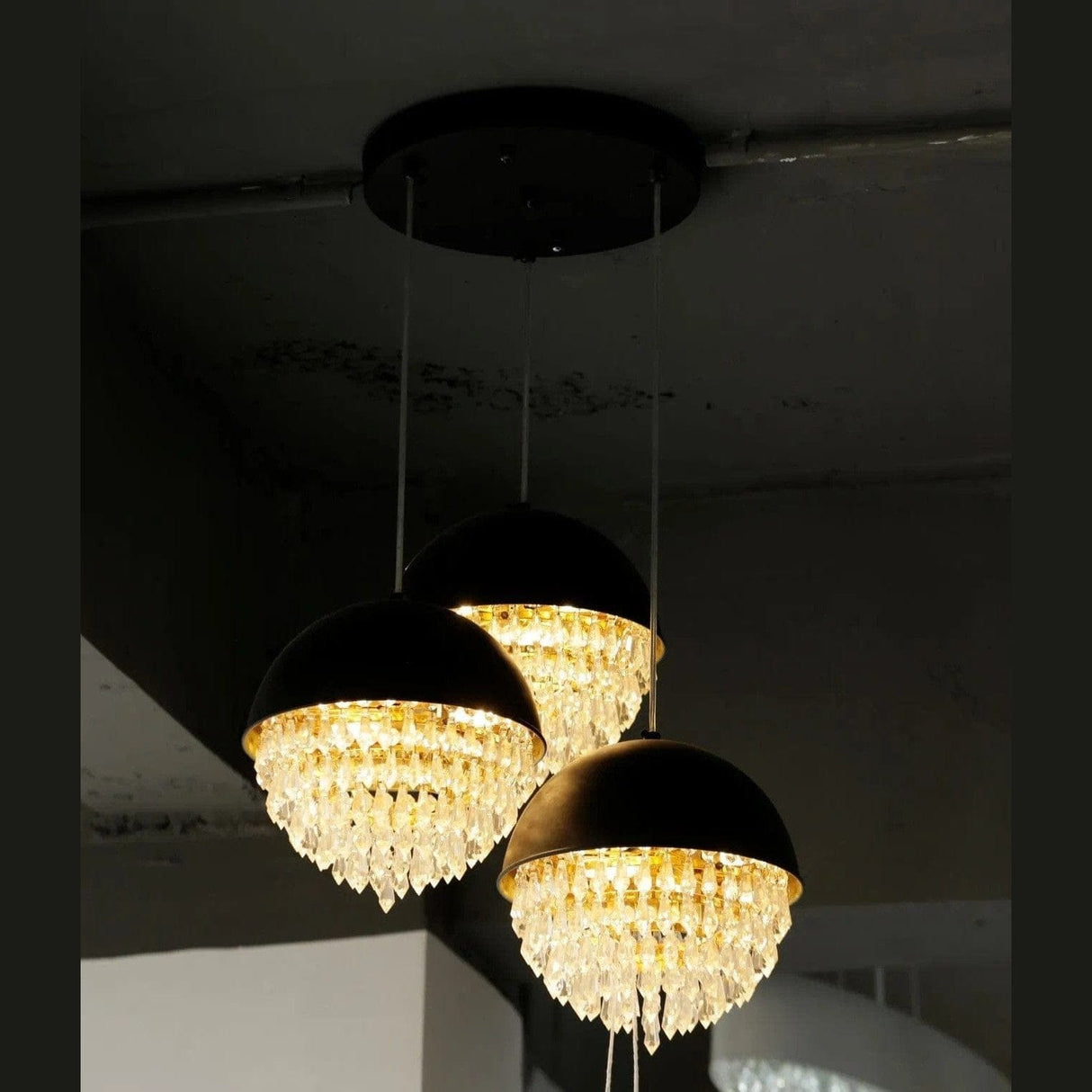 TDC Lights Lamps & Lightings Modern Triple Dome Crystal Globe Chandelier Light - YLP-D250-3P