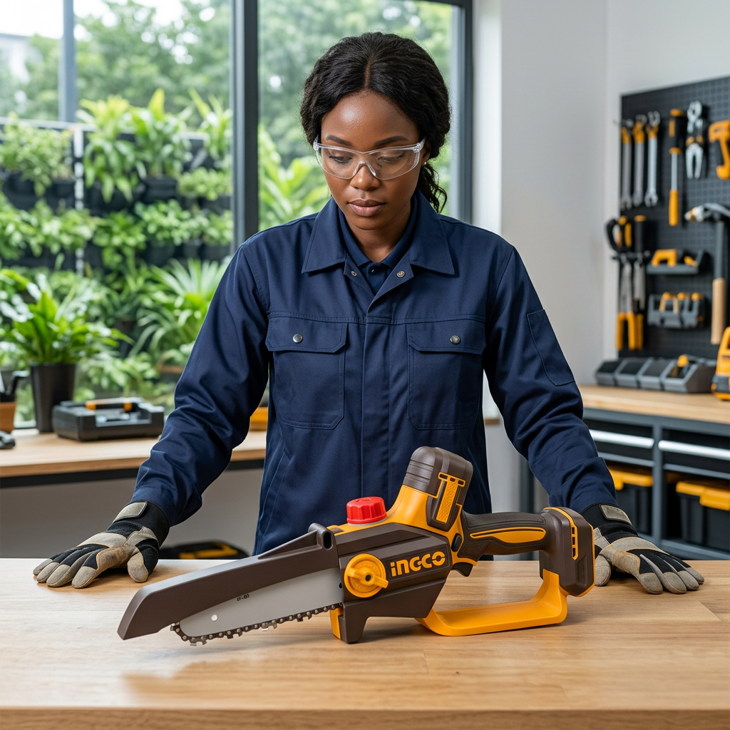 Technician checking the Ingco 6-inch pruning saw before work