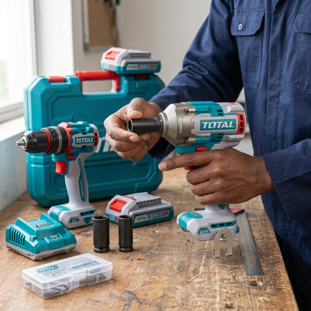 Technician fitting an impact socket with the battery removed