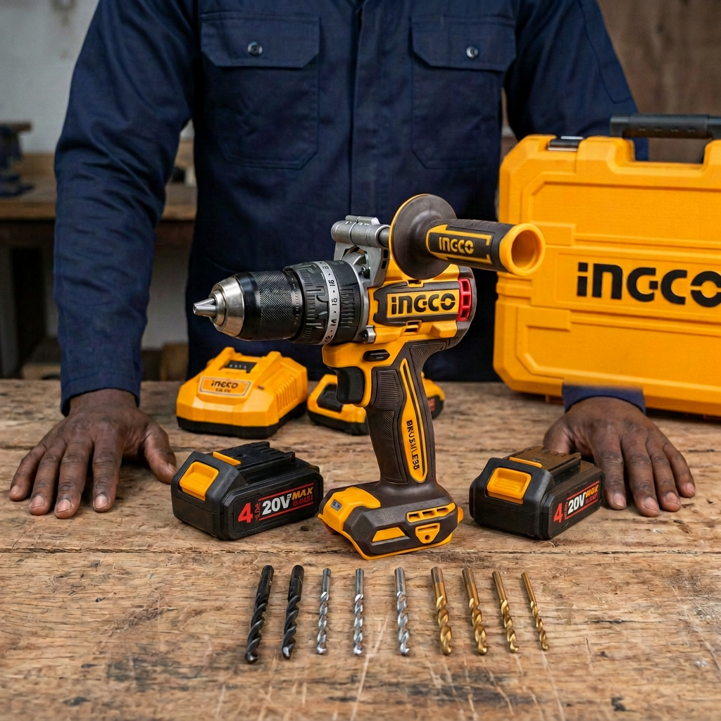 Technician inspecting the impact drill kit