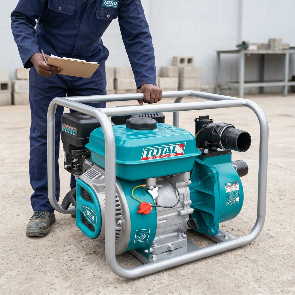 Technician inspecting the Total TP3306 gasoline water pump