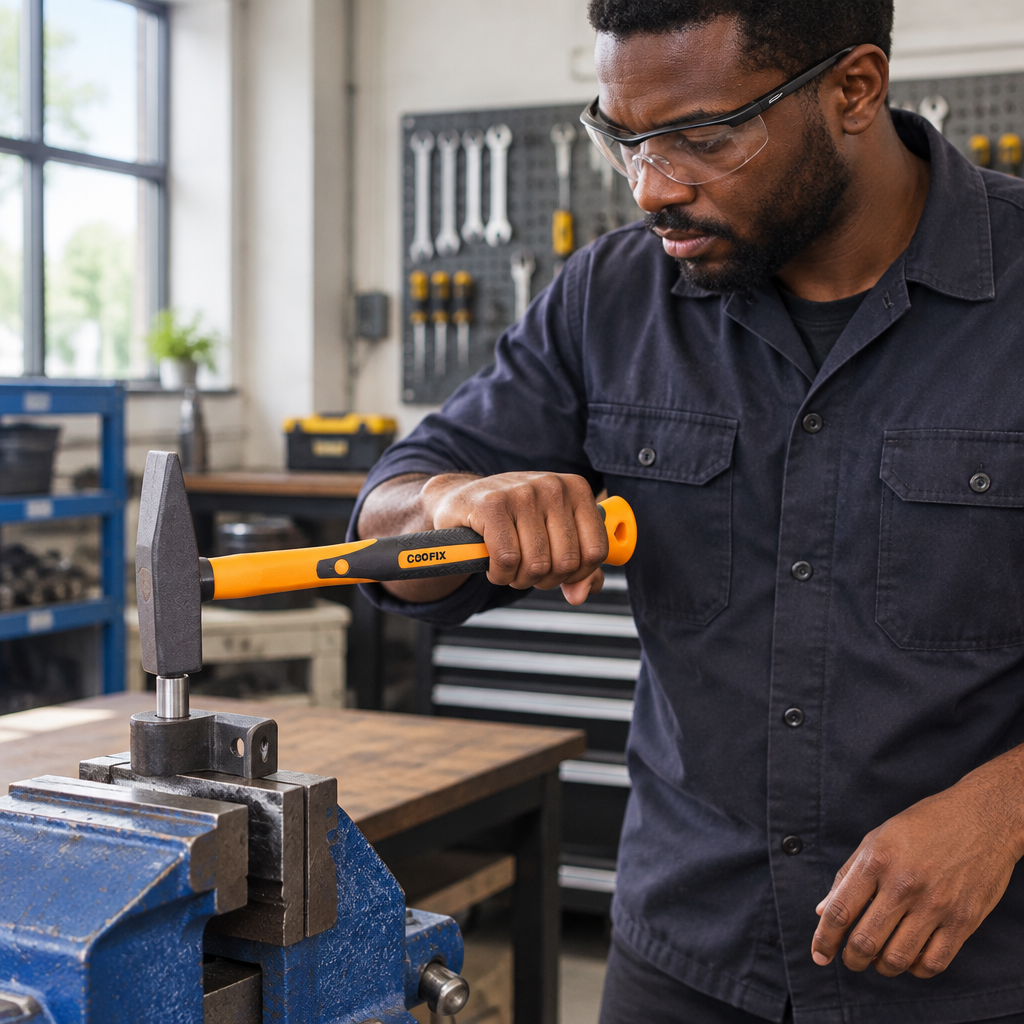 Technician using the Coofix machinist hammer at a workbench