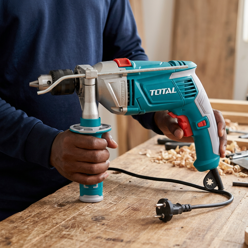 Technician with the Total TG111136 impact drill