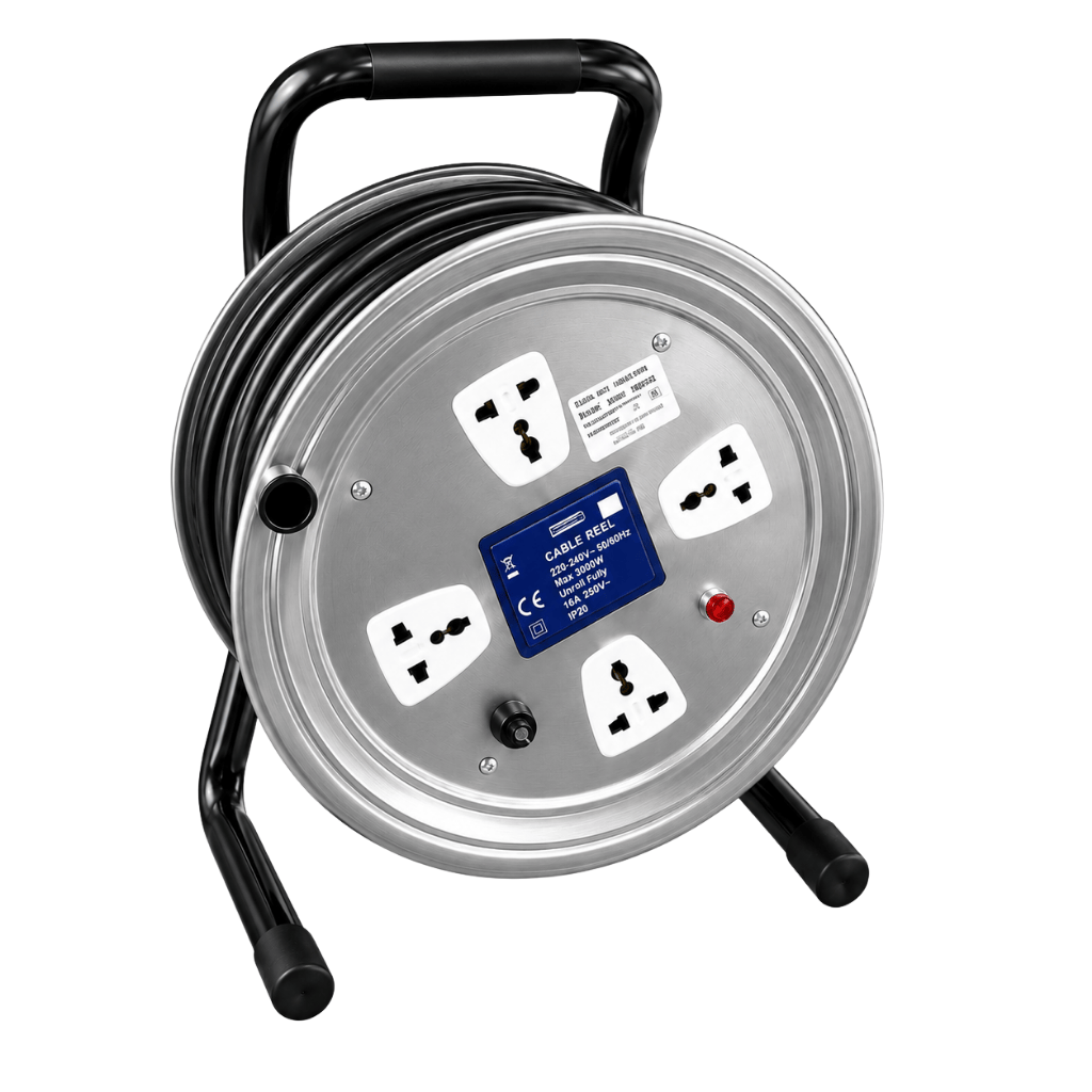 Tera Building Materials Tera Professional 3-Pin Silver Extension Cable Reel 3G × 2.0mm² with 4 Sockets | 25m & 50m