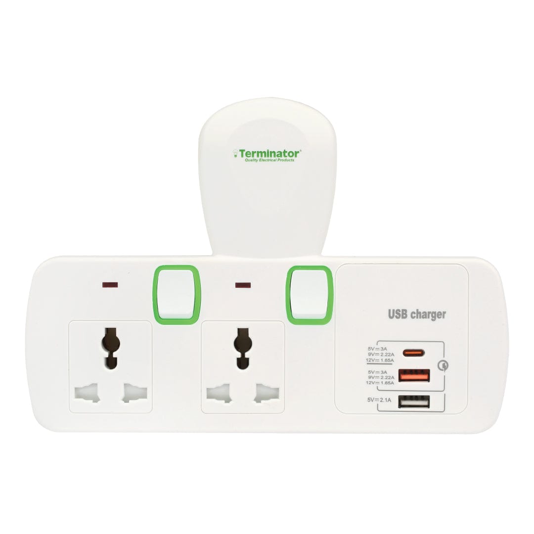 Terminator Power Management & Protection Terminator 2-Way T-Socket Multi Adaptor with 3 USB (A&C Type) - TMA 2T-3UAC