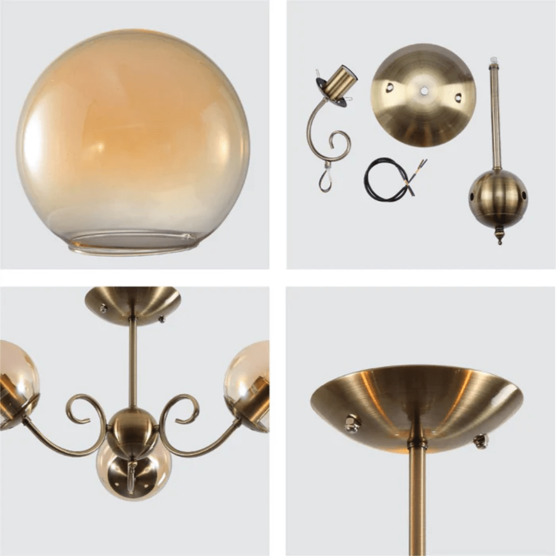 TKLD Ceiling Lights Amber 3 Lamp Globe Glass Vintage Retro Crystal Ceiling Light - 40W