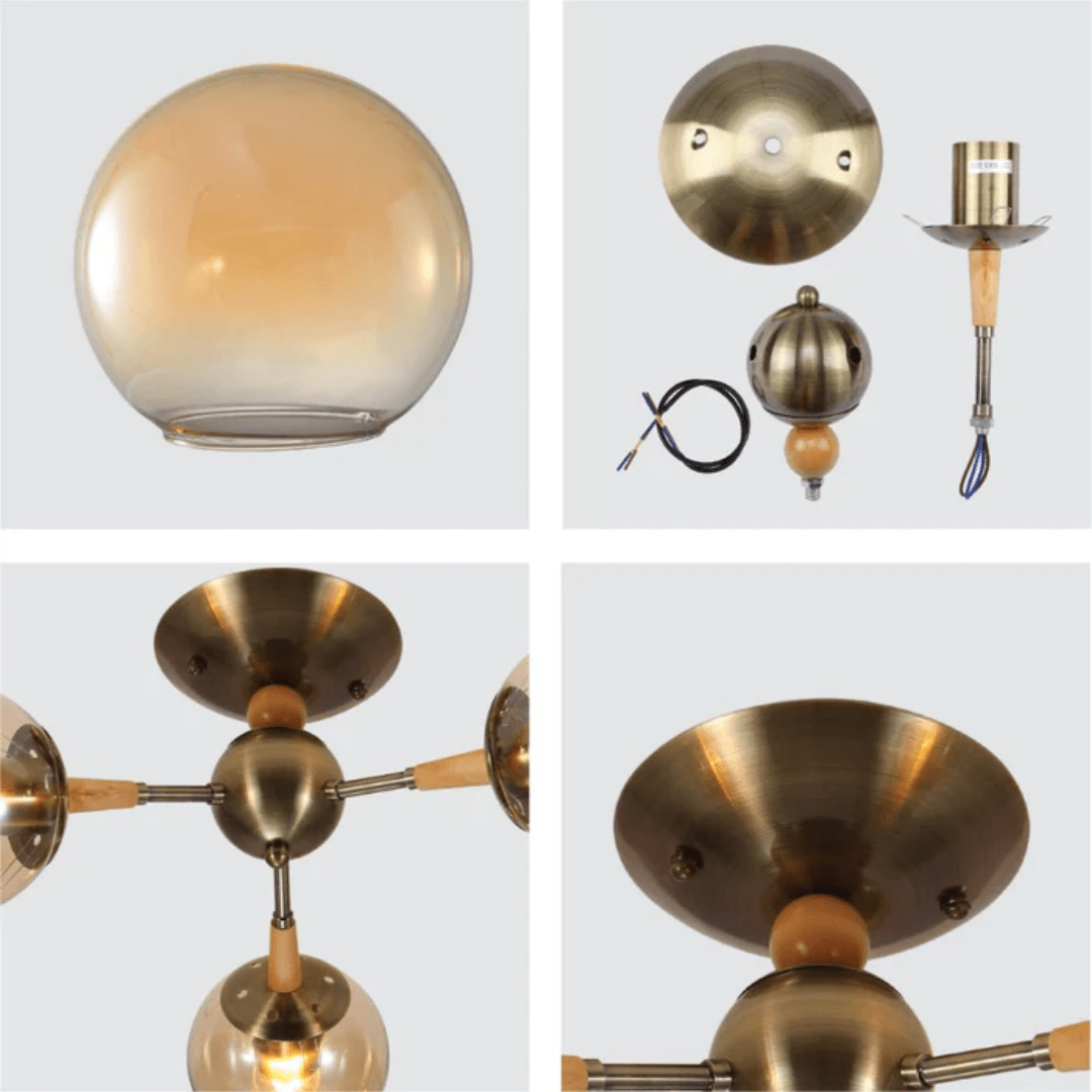 TKLD Ceiling Lights Amber 3 Lamp Globe Glass Vintage Retro Molecule Ceiling Light - 40W