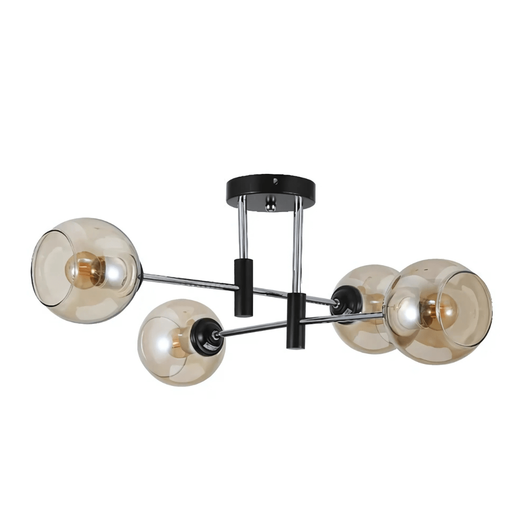 TKLD Ceiling Lights Amber 4 Lamp Glass Globe Chrome and Black Metal Semi Flush Ceiling Light - 60W