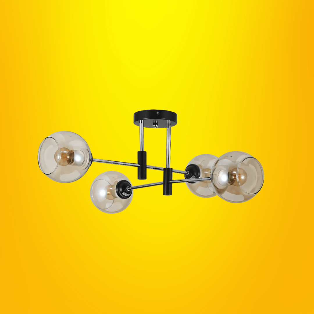 TKLD Ceiling Lights Amber 4 Lamp Glass Globe Chrome and Black Metal Semi Flush Ceiling Light - 60W