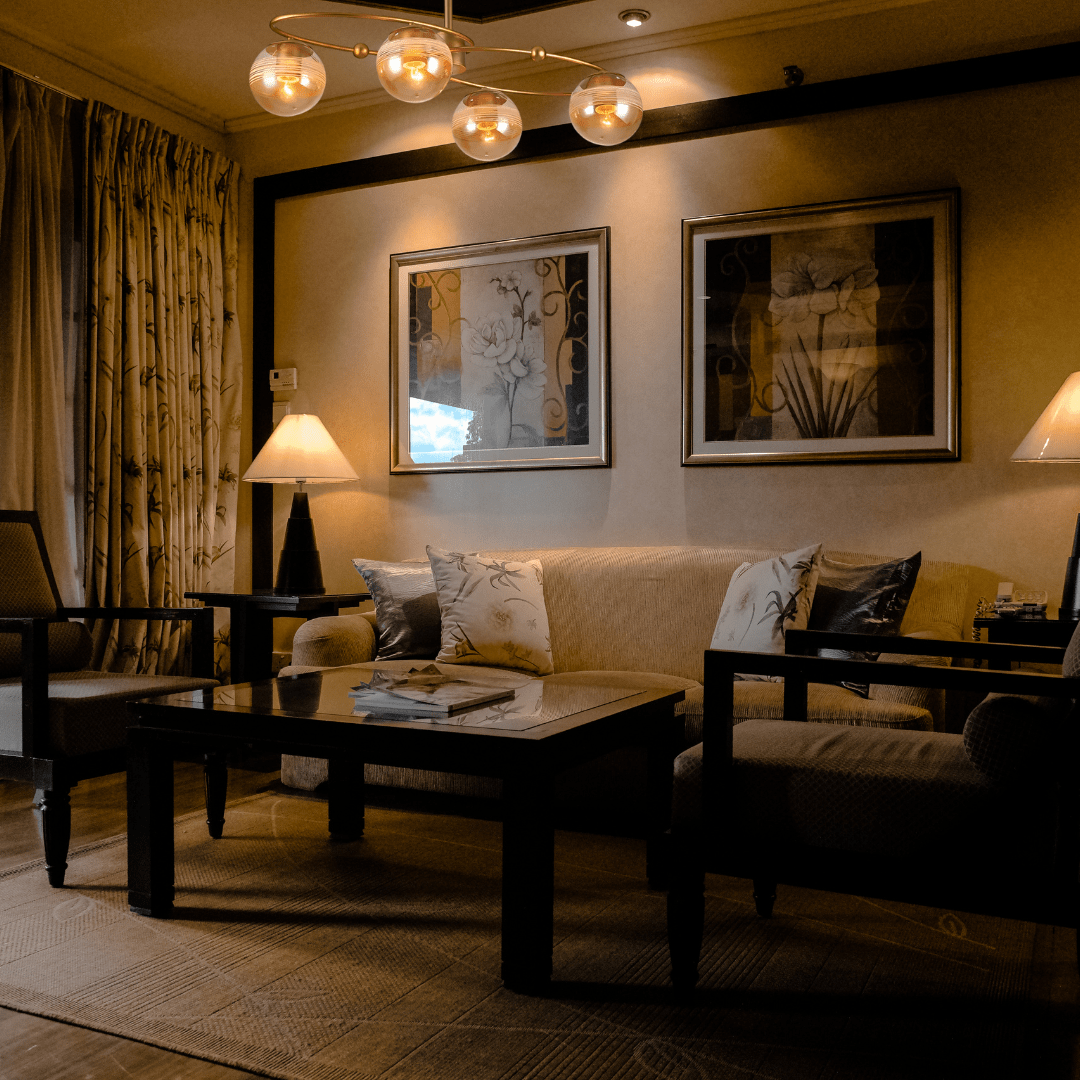 TKLD Ceiling Lights Amber 4 Rounded Globe Glass Gold Ellipse Metal Body Semi Flush Ceiling Light - 40W