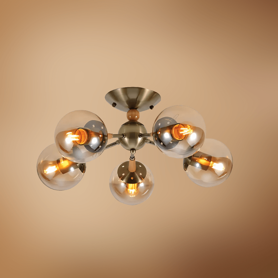 TKLD Ceiling Lights Amber 5 Lamp Globe Glass Vintage Retro Molecule Ceiling Light - 40W