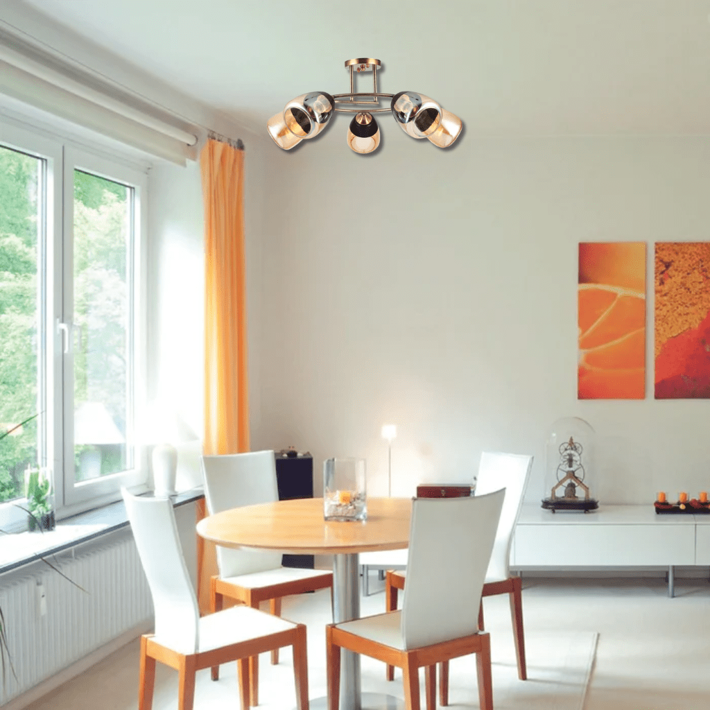 TKLD Ceiling Lights Amber 5 Lamps Black Bell Glass Antique Brass Metal Spiral Semi Flush Ceiling Light