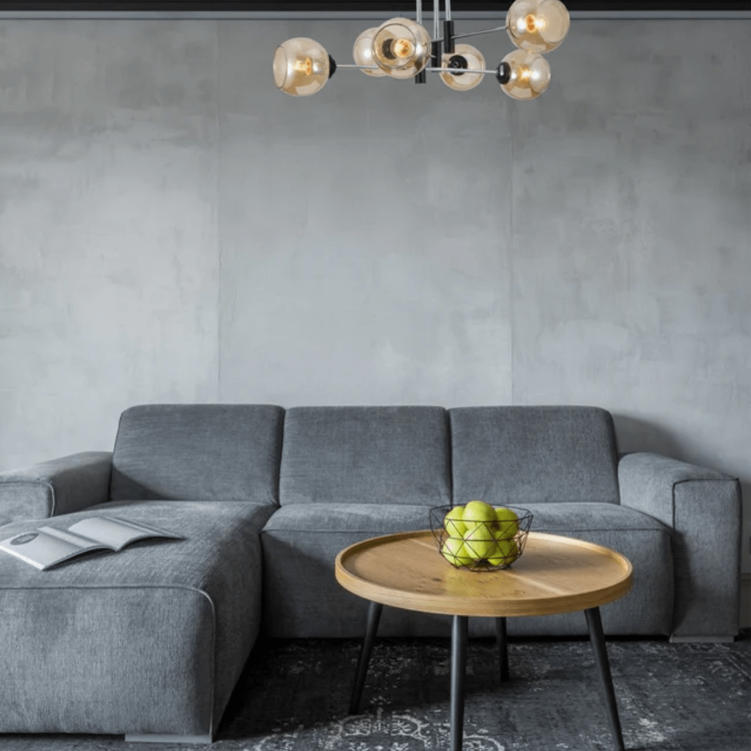 TKLD Ceiling Lights Amber 6 Lamp Glass Globe Chrome and Black Metal Semi Flush Ceiling Light - 60W