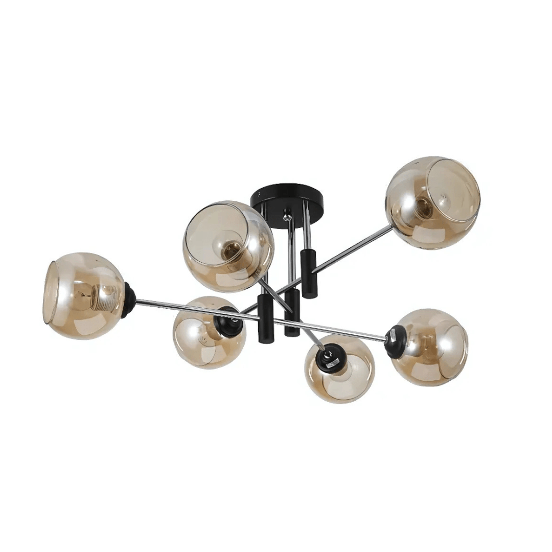 TKLD Ceiling Lights Amber 6 Lamp Glass Globe Chrome and Black Metal Semi Flush Ceiling Light - 60W