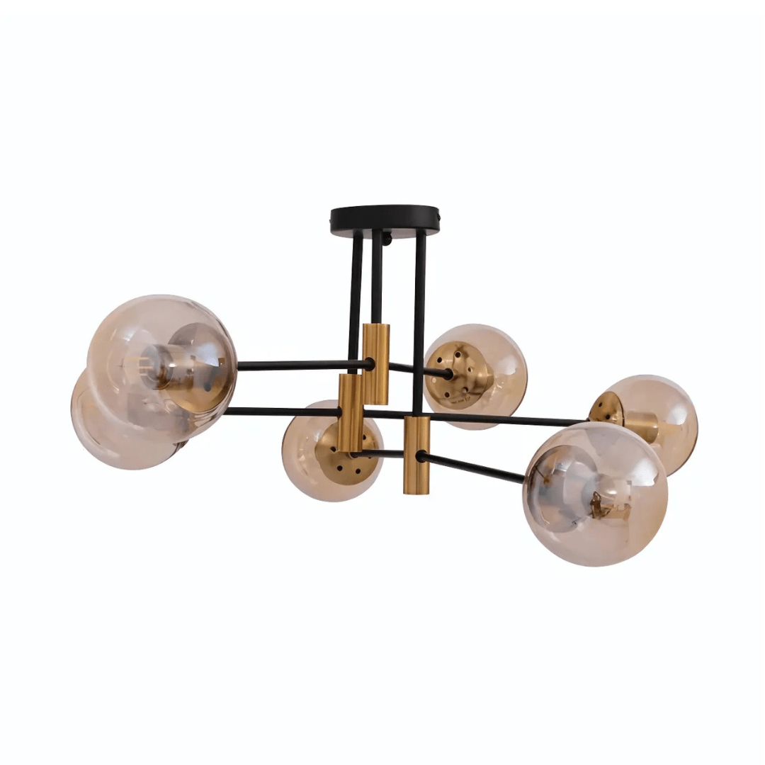 TKLD Ceiling Lights Amber 6 Lamp Glass Globe Gold and Black Metal Semi Flush Ceiling Light - 40W
