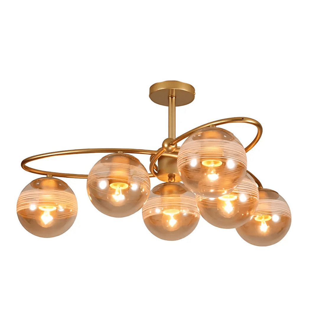 TKLD Ceiling Lights Amber 6 Rounded Globe Glass Gold Ellipse Metal Body Semi Flush Ceiling Light - 40W