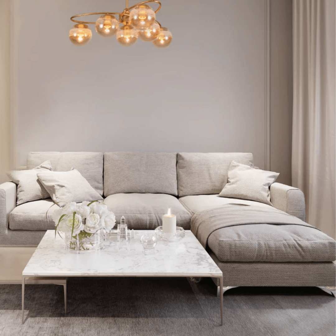 TKLD Ceiling Lights Amber 6 Rounded Globe Glass Gold Ellipse Metal Body Semi Flush Ceiling Light - 40W