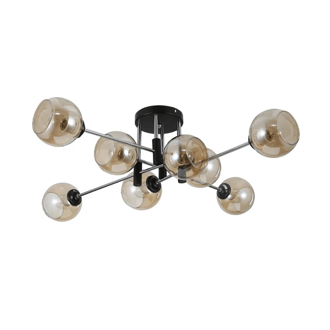 TKLD Ceiling Lights Amber 8 Lamp Glass Globe Chrome and Black Metal Semi Flush Ceiling Light - 60W