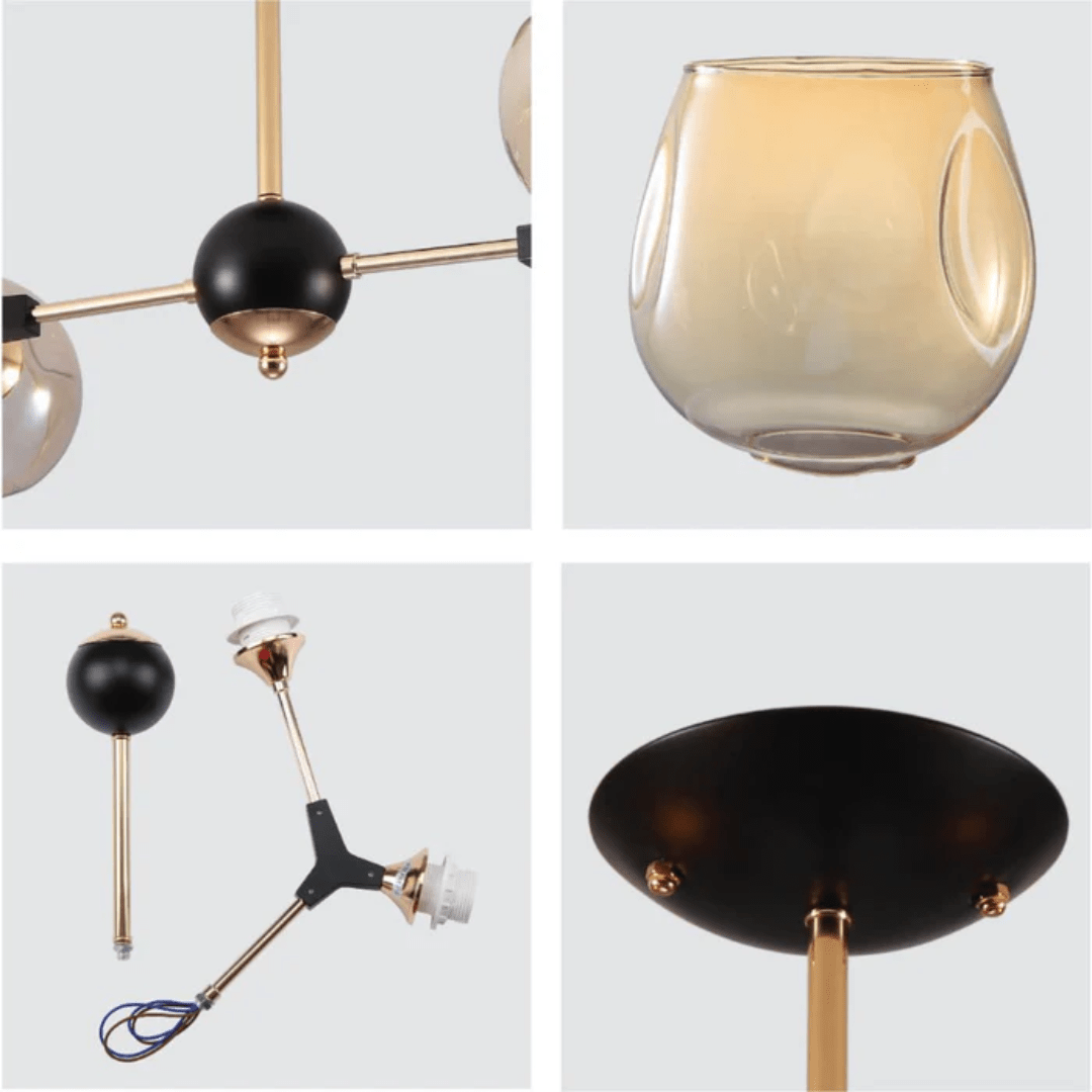 TKLD Pendant & Chandeliers Amber Bell 4 Lamp Glass Sputnik Gold Semi Flush Ceiling Light - 40W