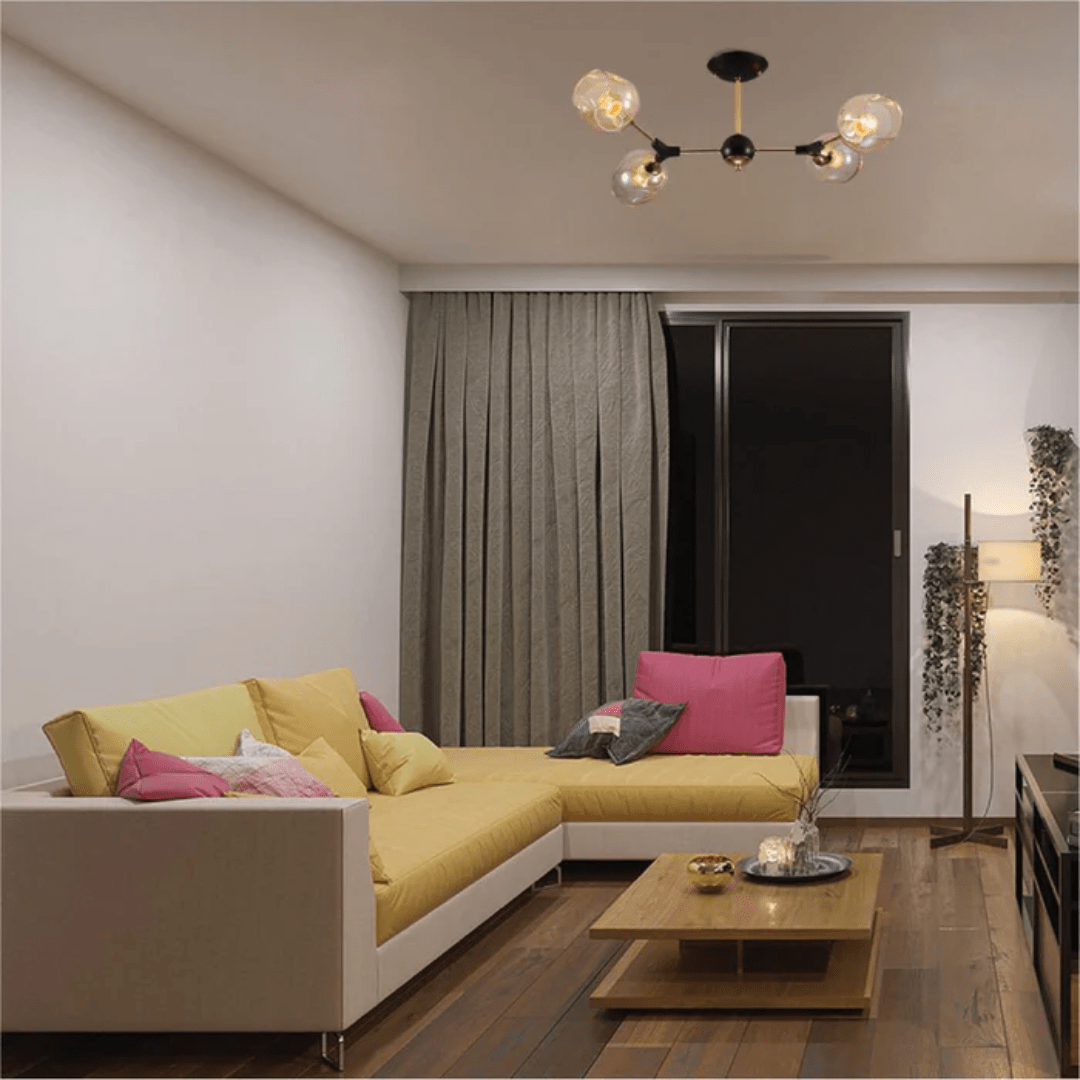 TKLD Pendant & Chandeliers Amber Bell 4 Lamp Glass Sputnik Gold Semi Flush Ceiling Light - 40W