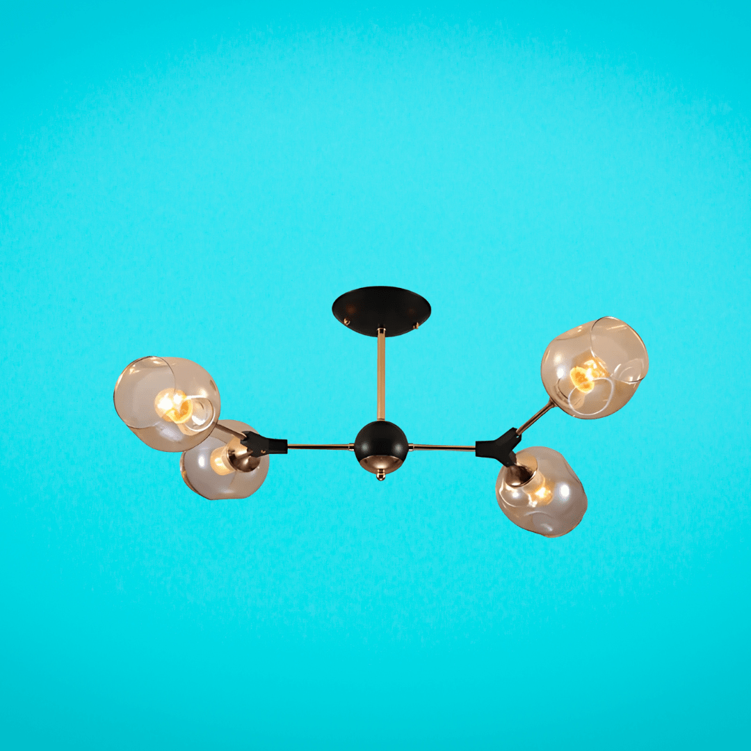 TKLD Pendant & Chandeliers Amber Bell 4 Lamp Glass Sputnik Gold Semi Flush Ceiling Light - 40W