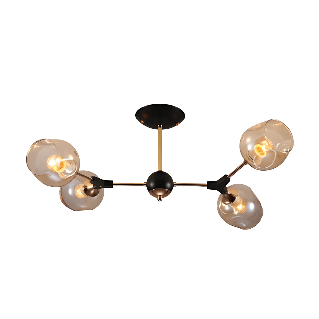 TKLD Pendant & Chandeliers Amber Bell 4 Lamp Glass Sputnik Gold Semi Flush Ceiling Light - 40W