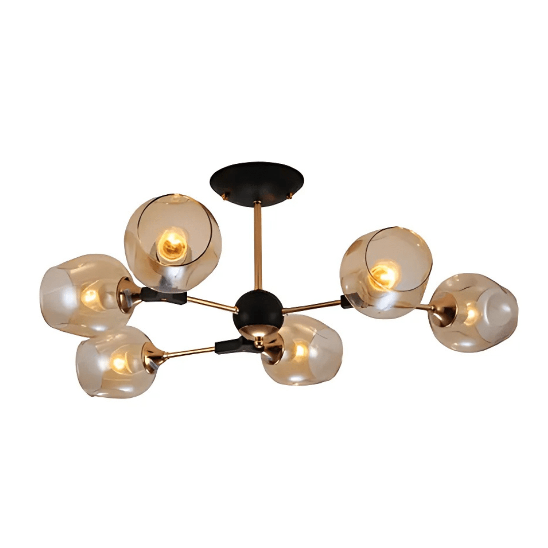 TKLD Pendant & Chandeliers Amber Bell 6 Lamp Glass Sputnik Gold Semi Flush Ceiling Light - 40W