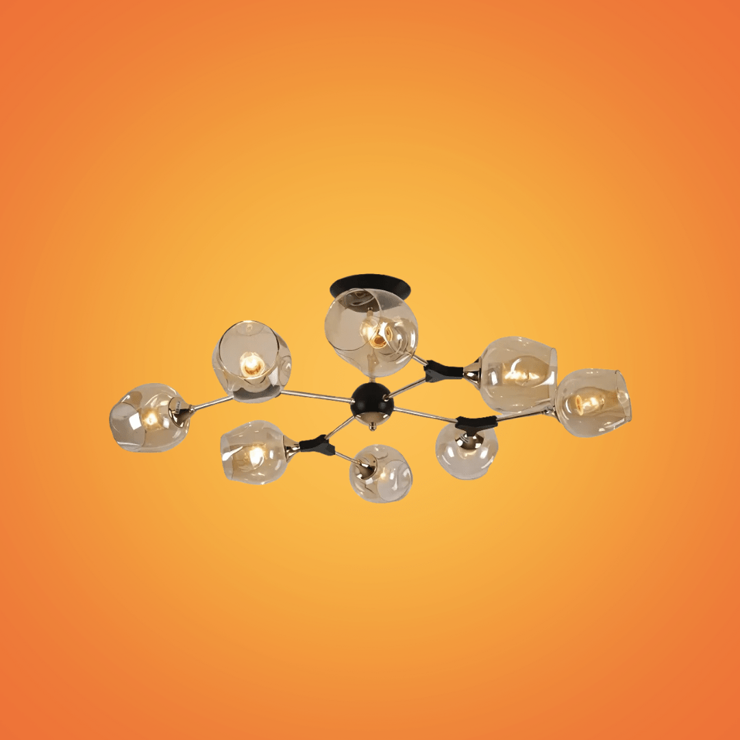 TKLD Pendant & Chandeliers Amber Bell 8 Lamp Glass Sputnik Gold Semi Flush Ceiling Light - 40W