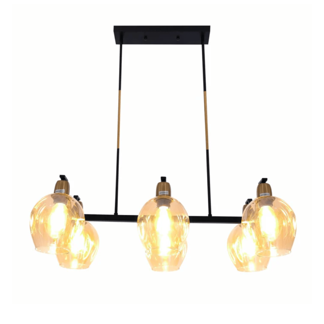 TKLD Pendant & Chandeliers Amber Cone Glass Black Gold Metal Body Island Chandelier Ceiling Light - 40W