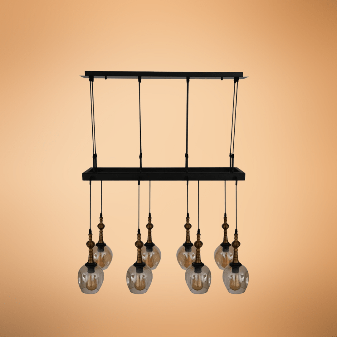 TKLD Pendant & Chandeliers Amber Cone Glass Black Metal Island Ceiling Chandelier Light - 40W