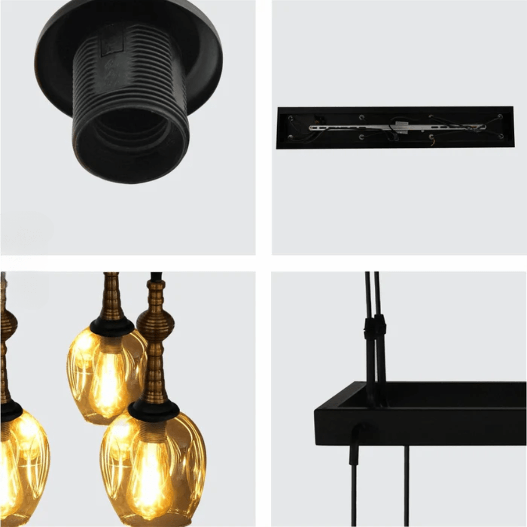 TKLD Pendant & Chandeliers Amber Cone Glass Black Metal Island Ceiling Chandelier Light - 40W