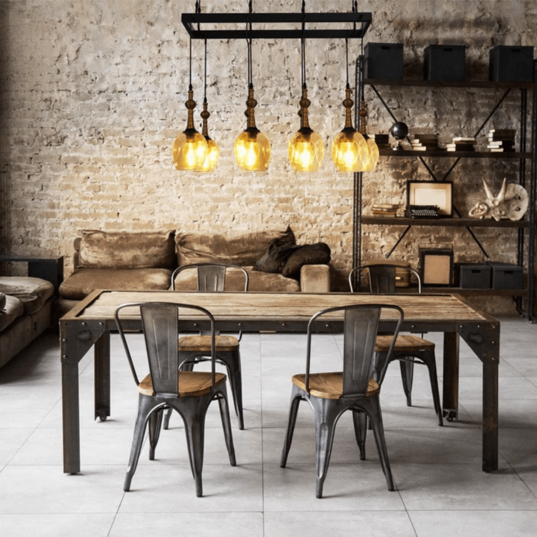 TKLD Pendant & Chandeliers Amber Cone Glass Black Metal Island Ceiling Chandelier Light - 40W