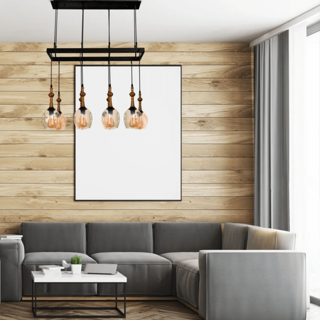 TKLD Pendant & Chandeliers Amber Cone Glass Black Metal Island Ceiling Chandelier Light - 40W