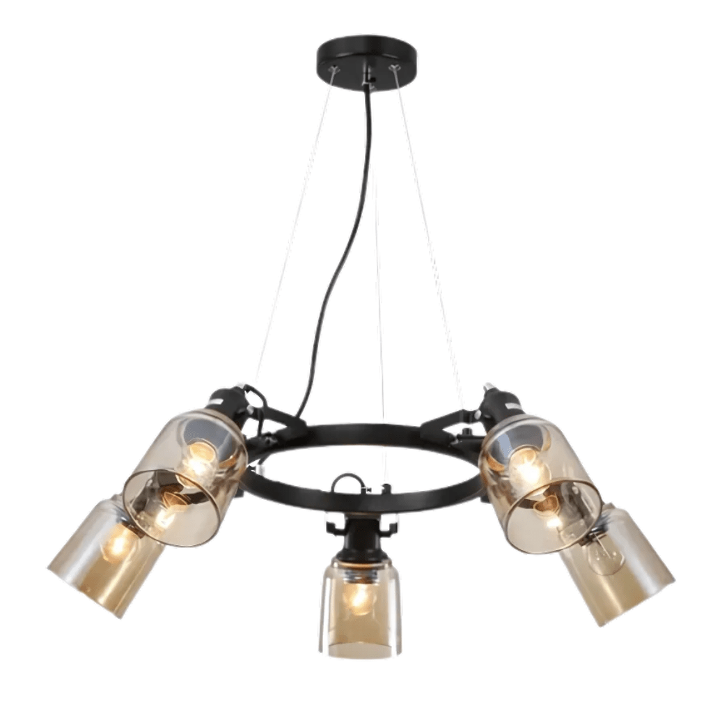 TKLD Pendant & Chandeliers Amber Cone Glass Black Suspended E27 Ceiling Light - 5 Lamps