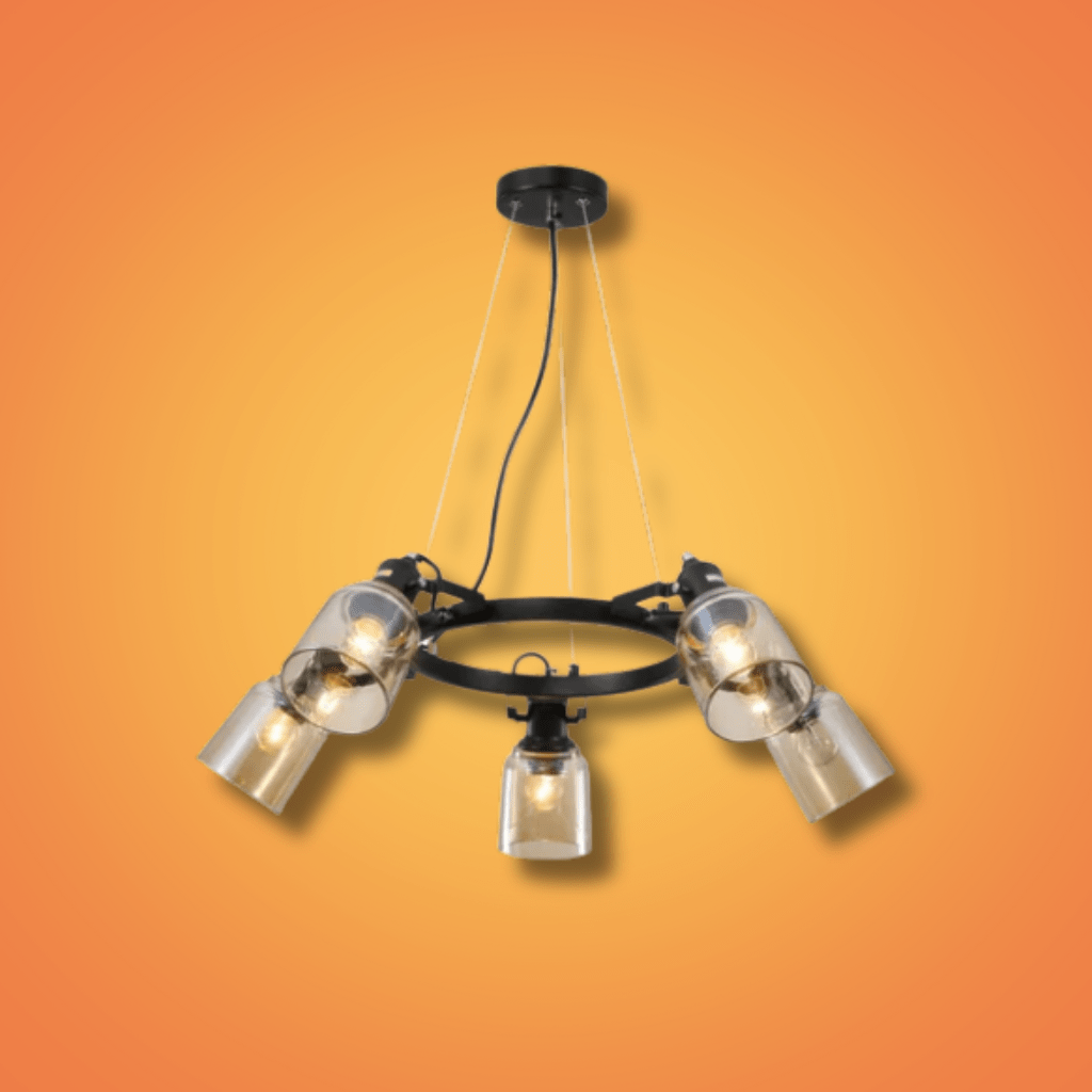 TKLD Pendant & Chandeliers Amber Cone Glass Black Suspended E27 Ceiling Light - 5 Lamps