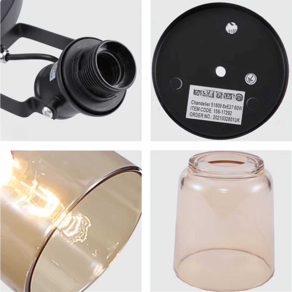TKLD Pendant & Chandeliers Amber Cone Glass Black Suspended E27 Ceiling Light - 8 Lamps